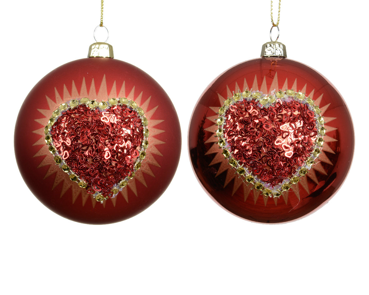 Ultra Shiny Matt Heart with Sequins Bauble 8cm Party Perfetto