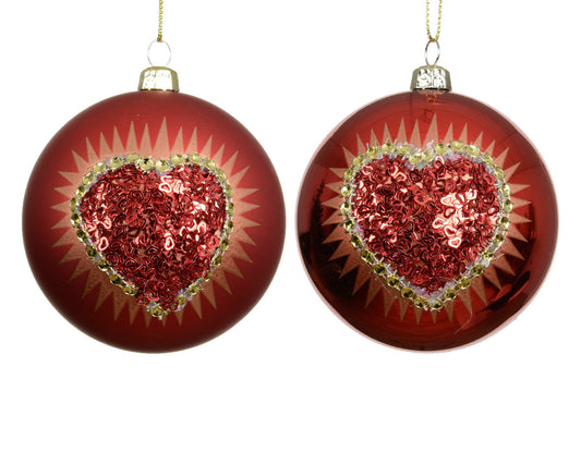 Ultra Shiny Matt Heart with  Sequins Bauble  8cm Party Perfetto