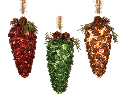 Transparent Pinecone with  bow on top (Pack of 3)