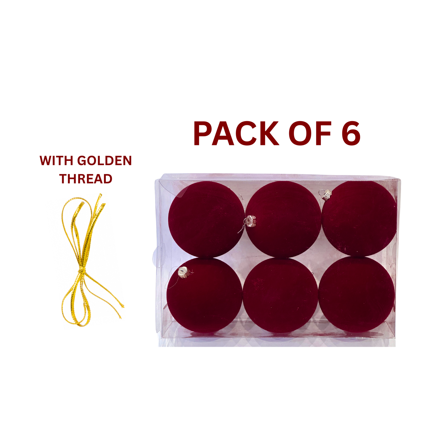 Burgundy Flocked Baubles (Pack of 6) Party Perfetto