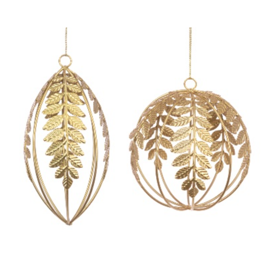 Glass Golden Wire Leaf Finial, Bauble Pack Of 2