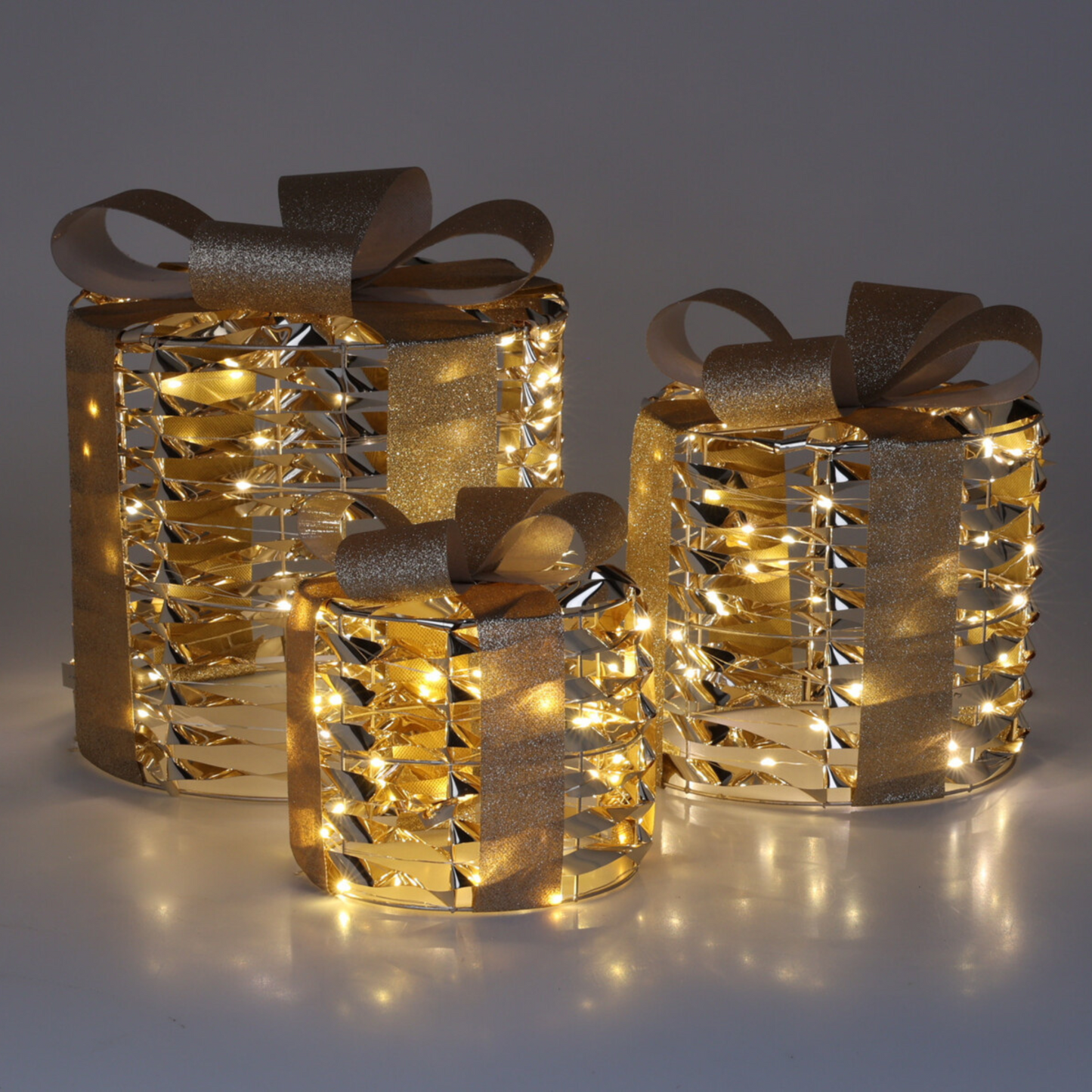 Metal Round LED Giftbox (Set of 3) PartyPerfetto