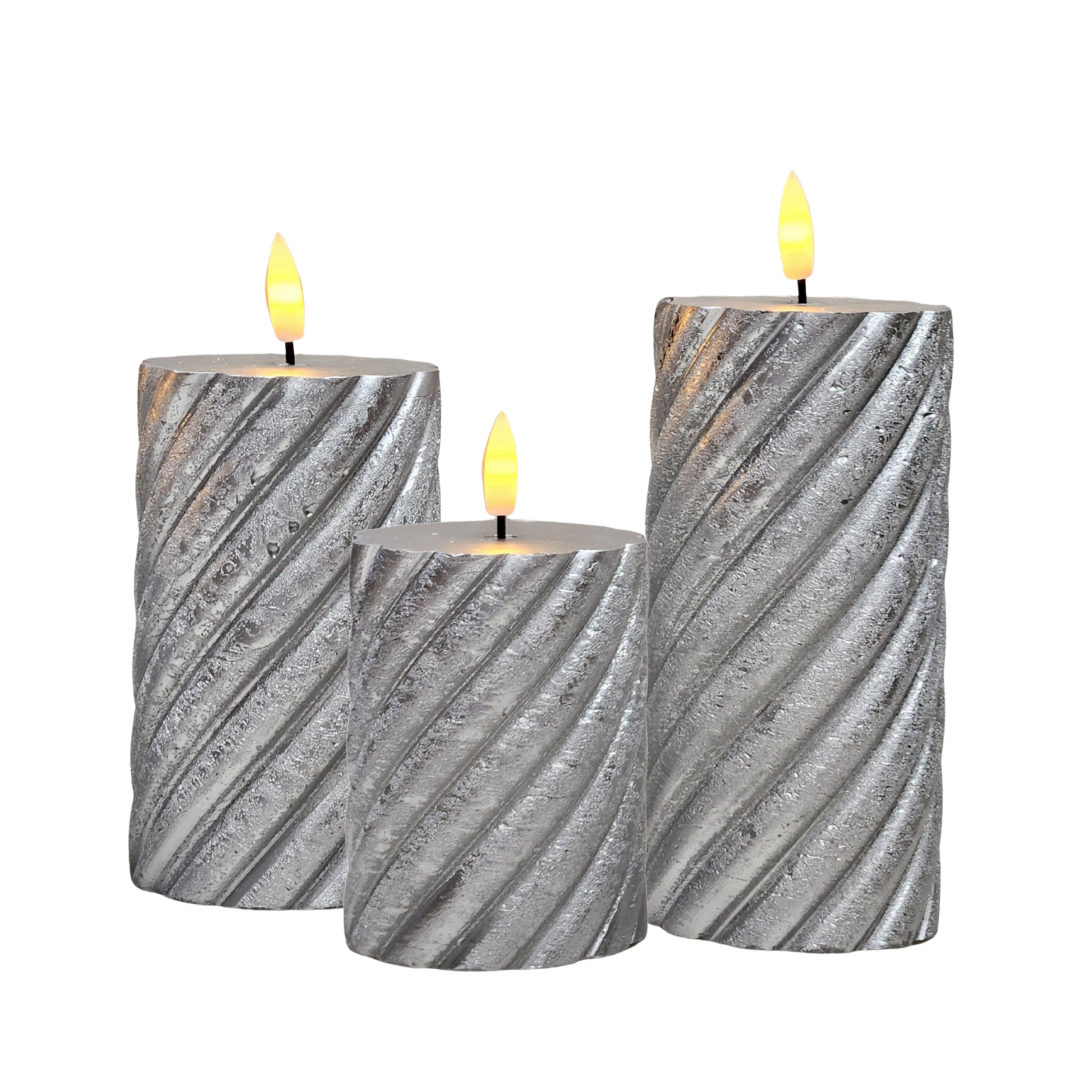 LED  Silver Wax Candles (Pack of 3) PartyPerfetto