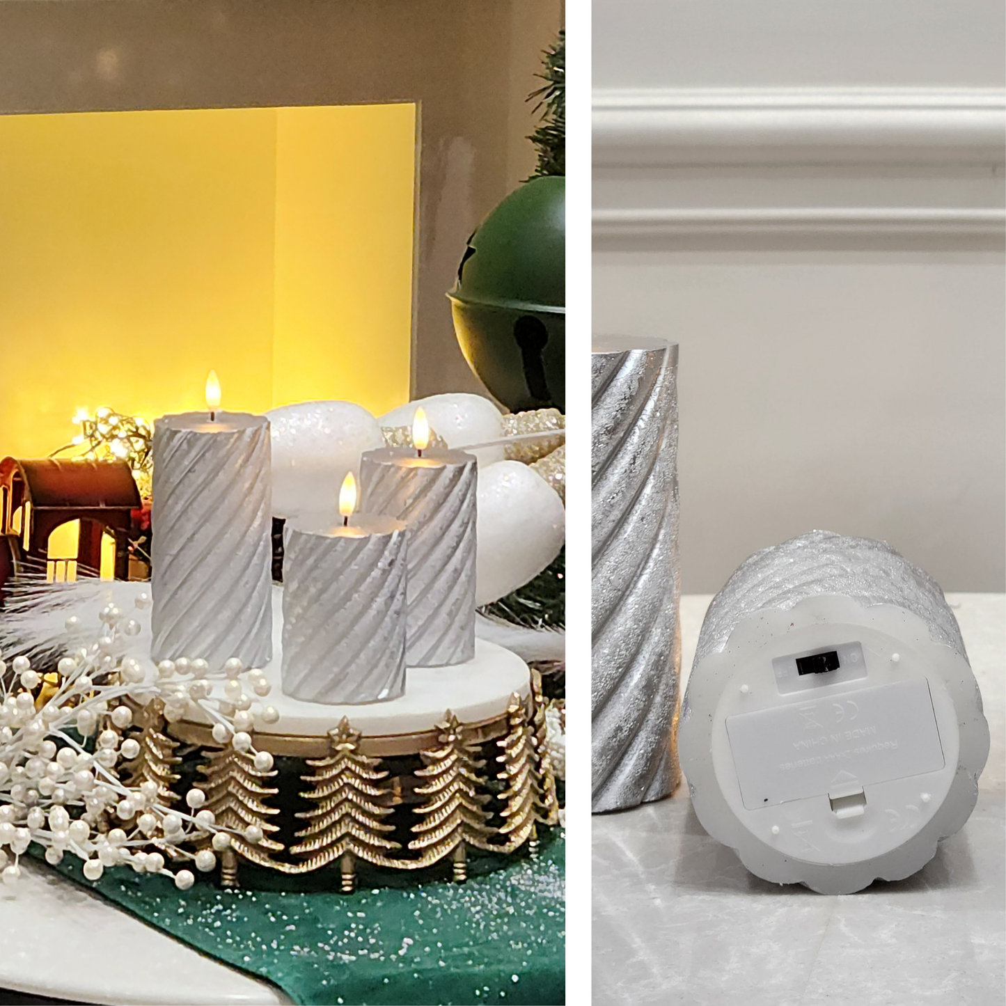 LED  Silver Wax Candles (Pack of 3) PartyPerfetto