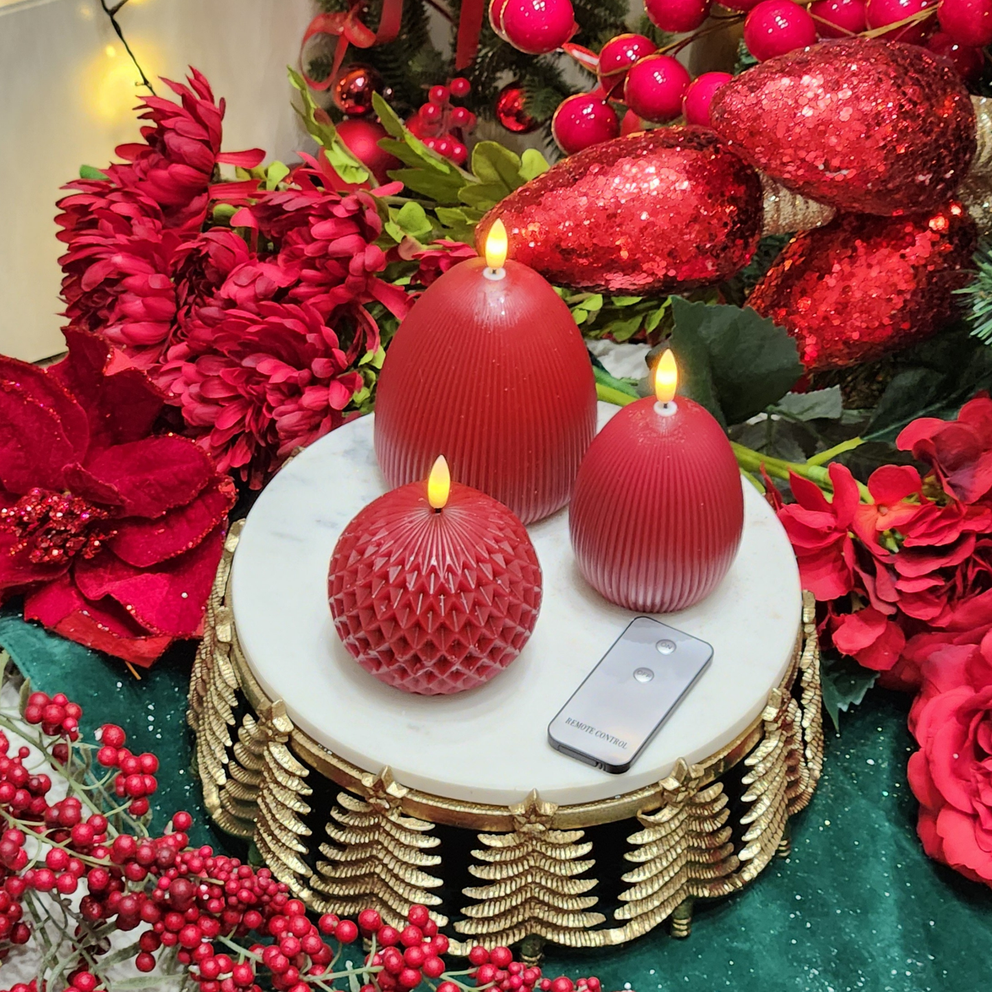 LED Red Wax Candles  ( Pack of 3) PartyPerfetto
