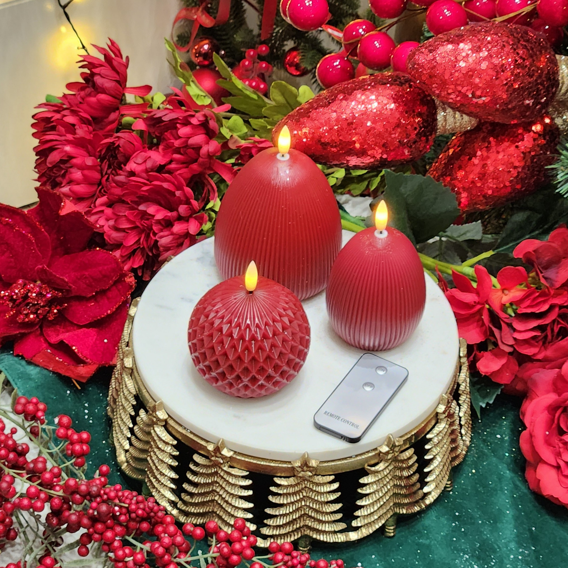 LED Red Wax Candles  ( Pack of 3) PartyPerfetto
