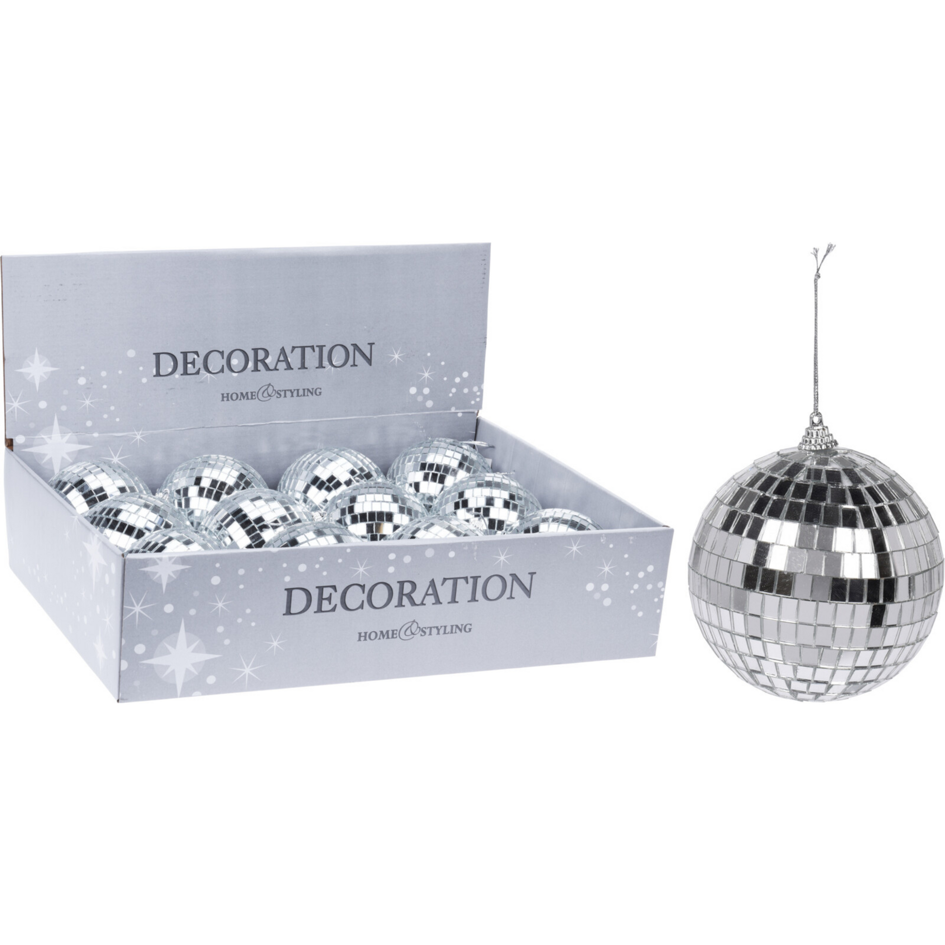 Silver Mirror Bauble (pack of 2 ) PartyPerfetto