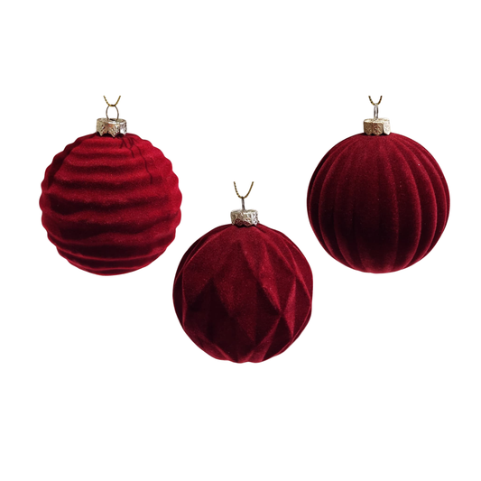 Burgundy  Flocked Baubles (pack of 12)