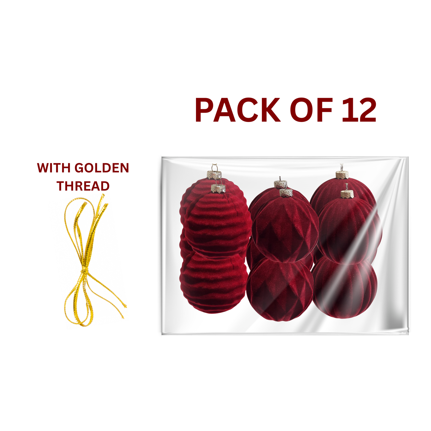 Burgundy Flocked Baubles 8 cm pack of 12