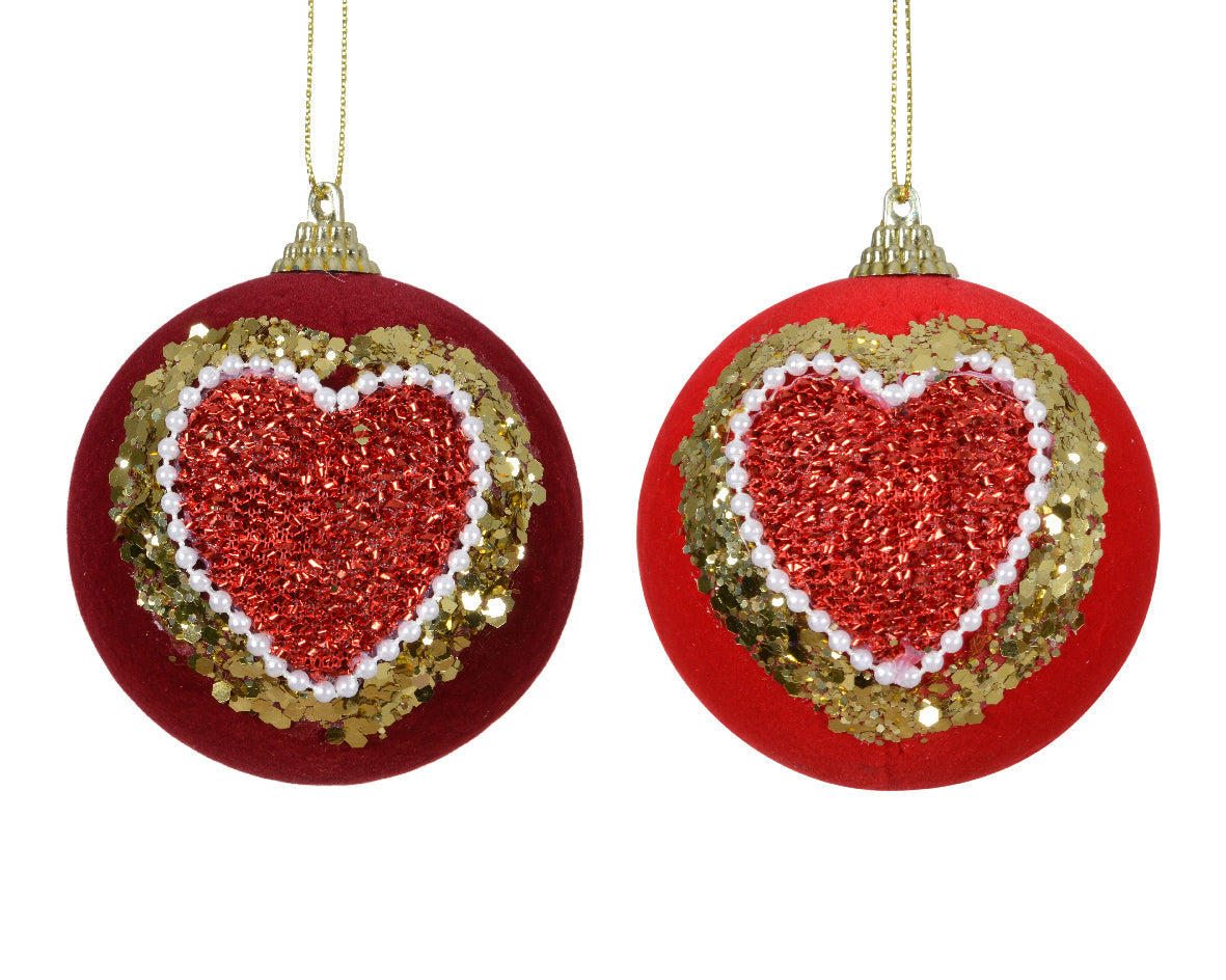Ultra Shiny Matt Heart with Sequins Bauble 8cm Party Perfetto
