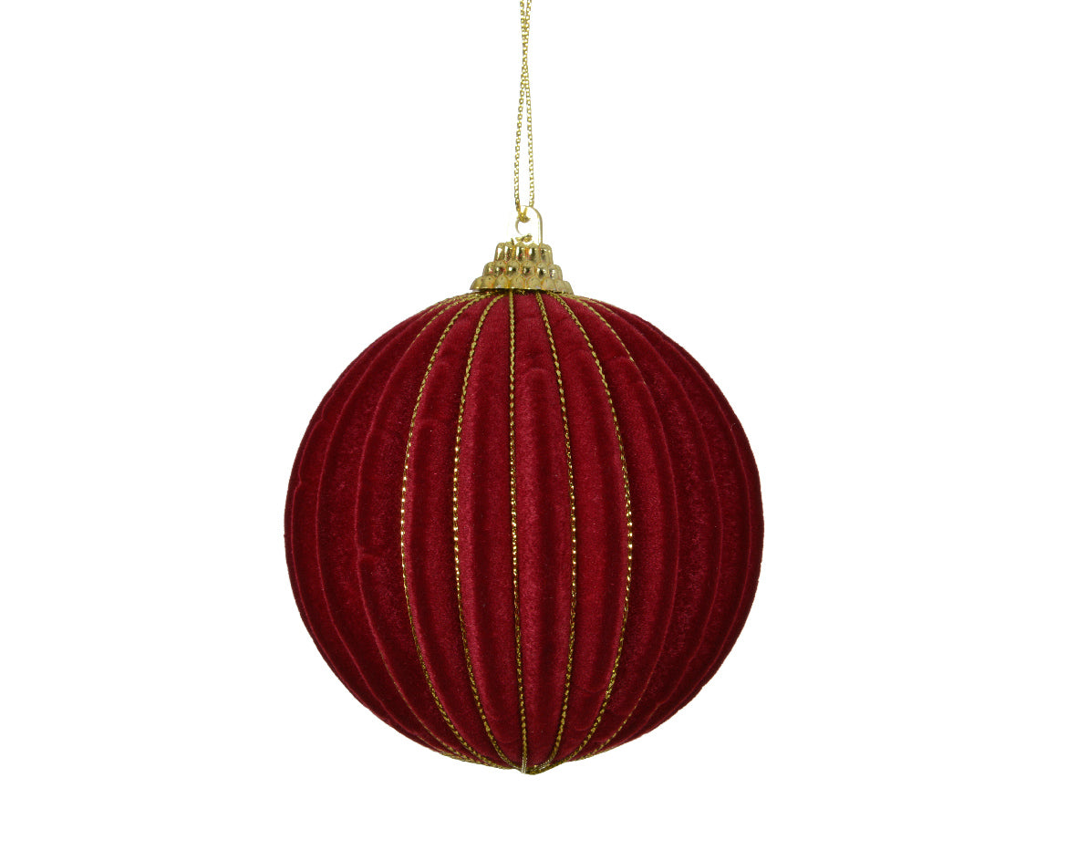 Flock Gold Wire Stripe Bauble  (Pack of 12)