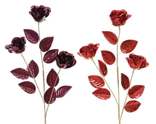 Metallic Rose with Leaves (Pack Of 2) PartyPerfetto