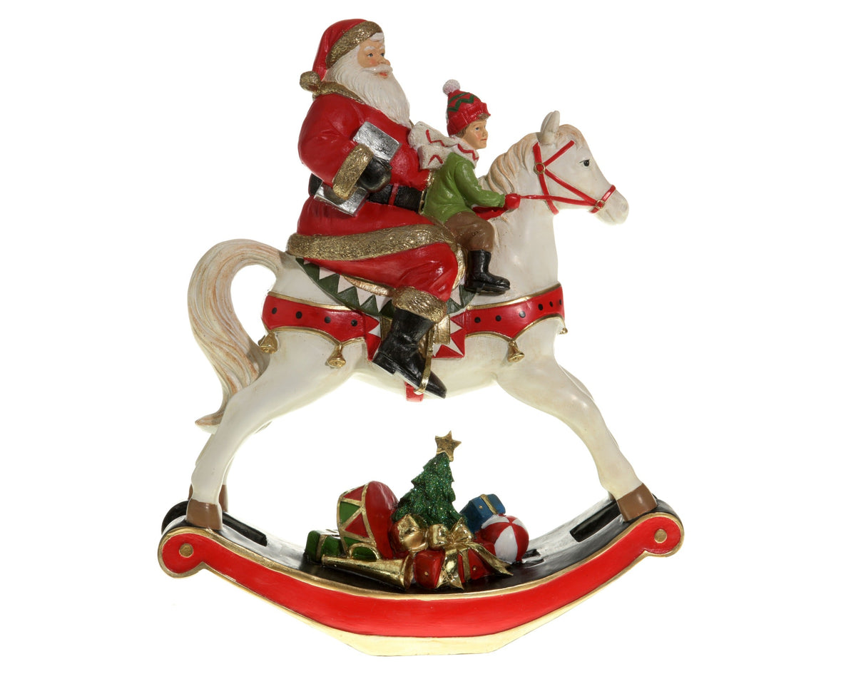 Santa-Boy on Rocking Horse H. 13inch Party Perfetto