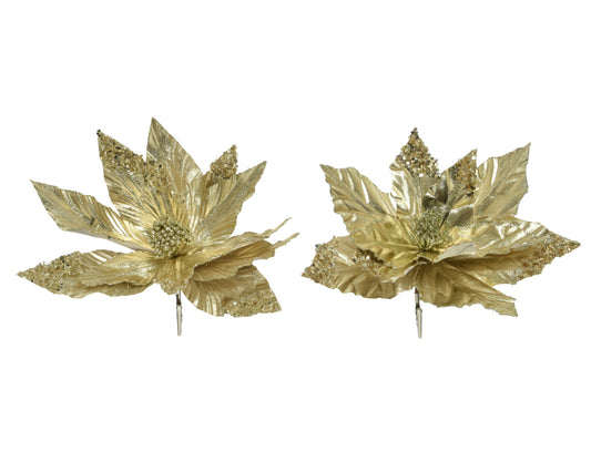 Shiny Gold Poinsettia Flower (Pack Of 2) Party Perfetto
