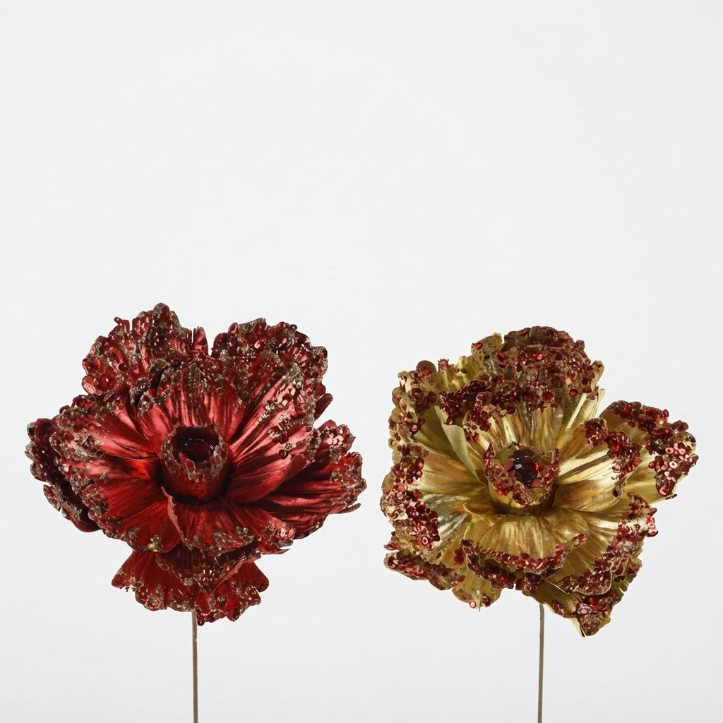 Glitter Poppy Head with Sequin (Pack Of 2) Party Perfetto