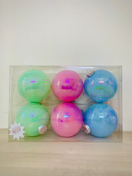 6 Pastel Iridescent Christmas Ornament Balls PartyPerfetto