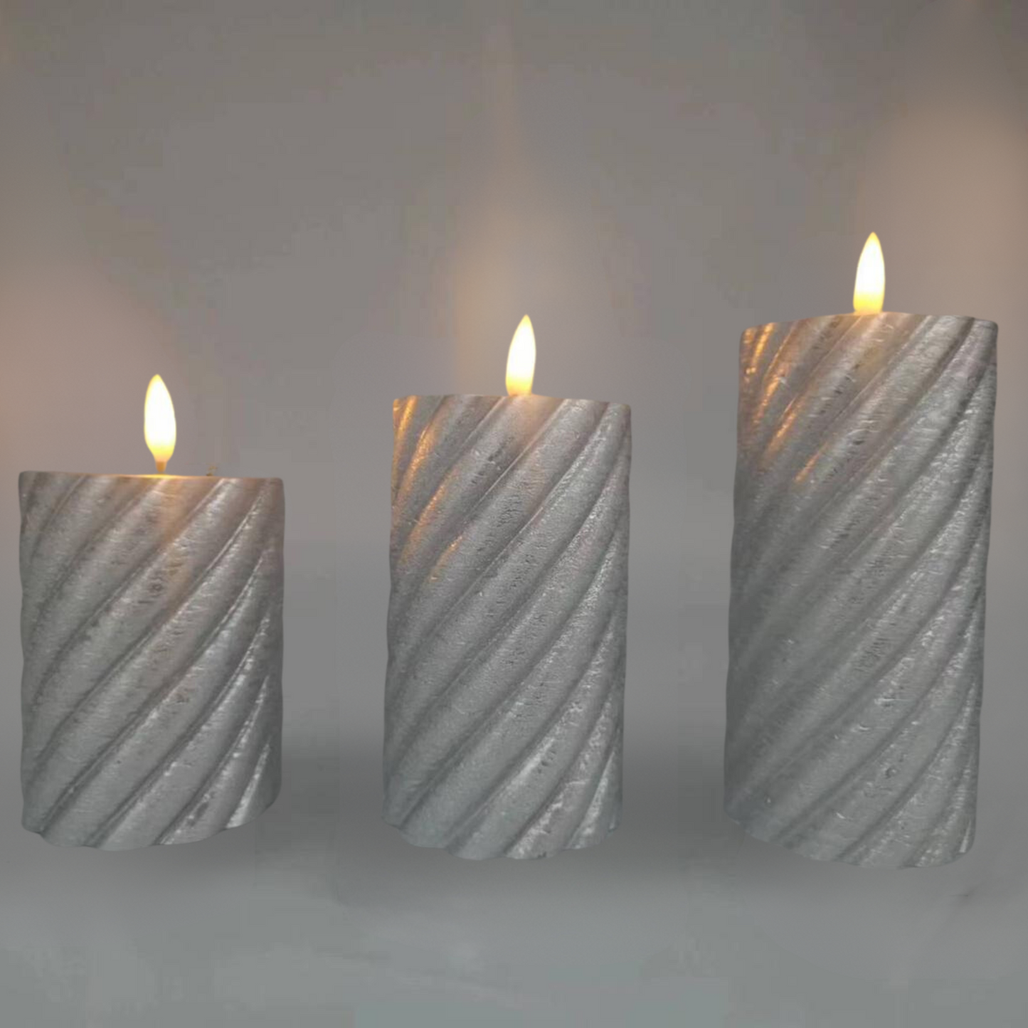 LED  Silver Wax Candles (Pack of 3) PartyPerfetto