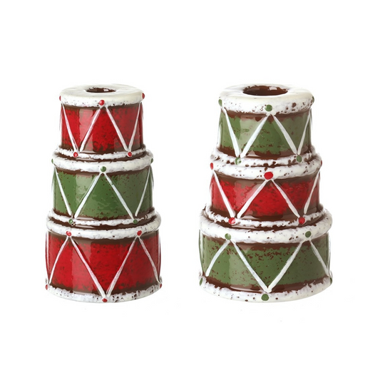 CERAMIC DRUM CANDLE HOLDER (SET OF 2)