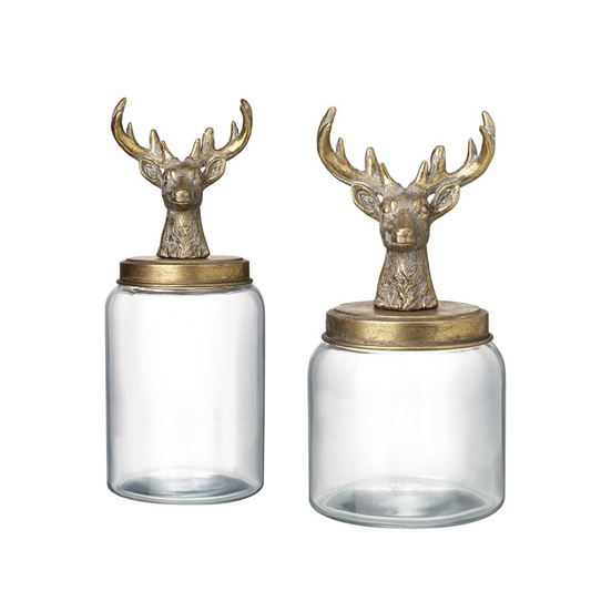 DEER TOP GLASS JAR (SET OF 2)
