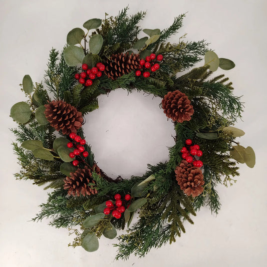 Red Berries & Pinecones Wreath (71 cm) PartyPerfetto