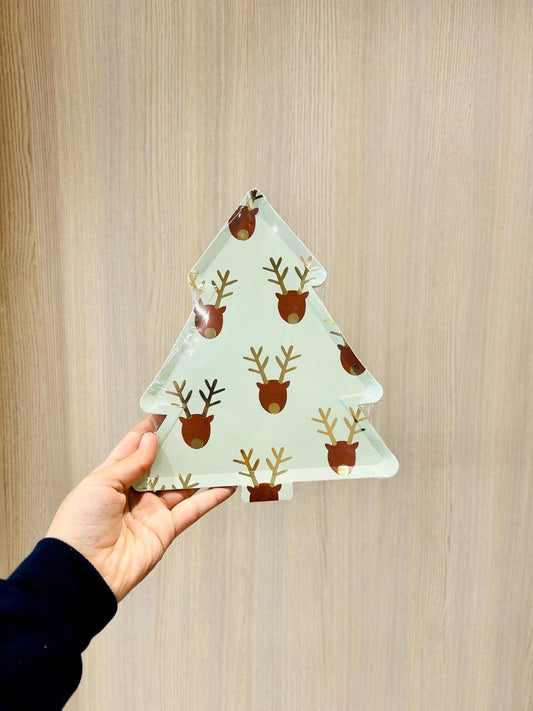 Reindeer Green Tree Shaped Plates PartyPerfetto