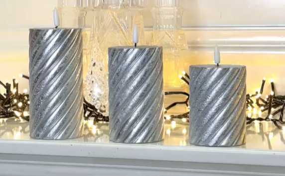 LED  Silver Wax Candles (Pack of 3) PartyPerfetto