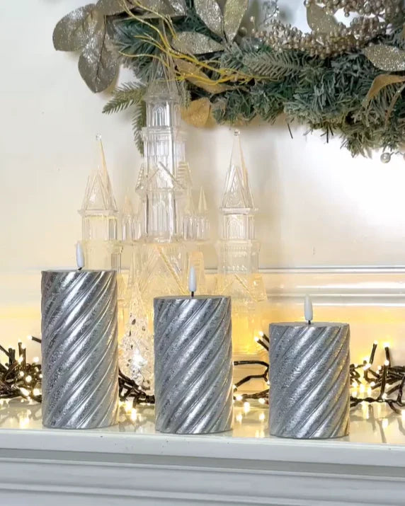 LED  Silver Wax Candles (Pack of 3) PartyPerfetto