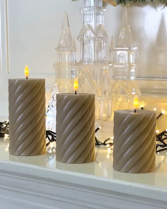LED Grey Wax Candles (Pack of 3) PartyPerfetto
