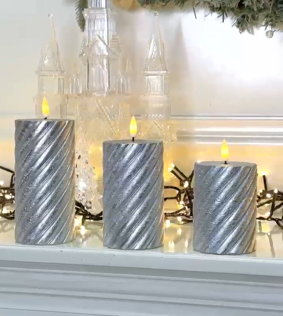 LED  Silver Wax Candles (Pack of 3) PartyPerfetto