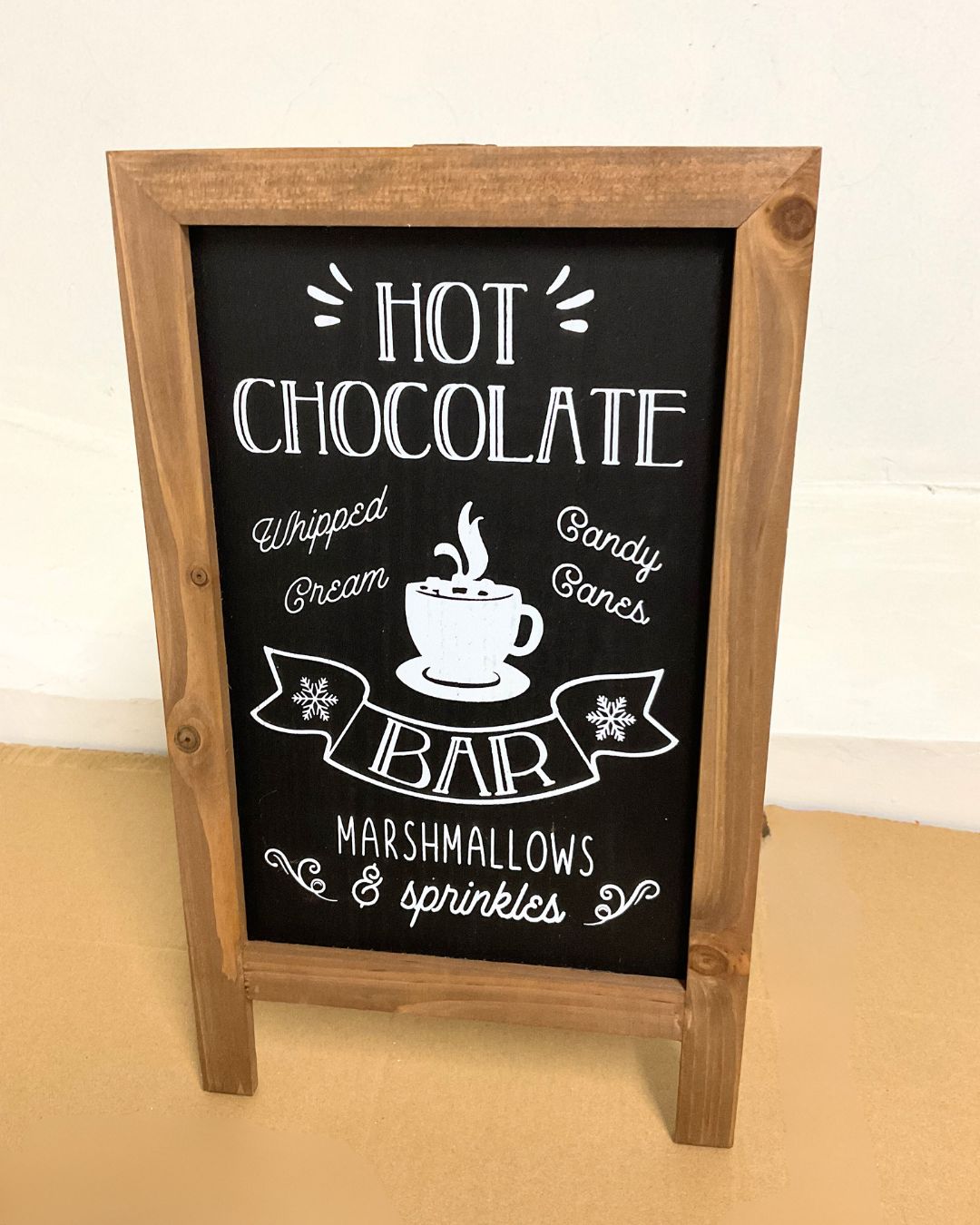 Hot Chocolate Wooden Christmas  Chalkboard Easel Sign PartyPerfetto