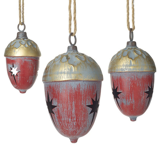 HANGING RED & GOLD ACORN (SET OF 3)