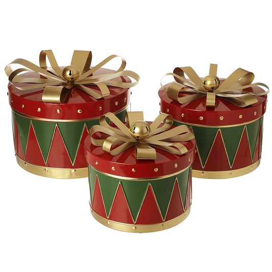 METAL DRUMS WITH LIDS (SET OF 3)