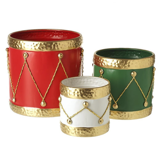 METAL GREEN RED WHITE DRUM (SET OF 3)