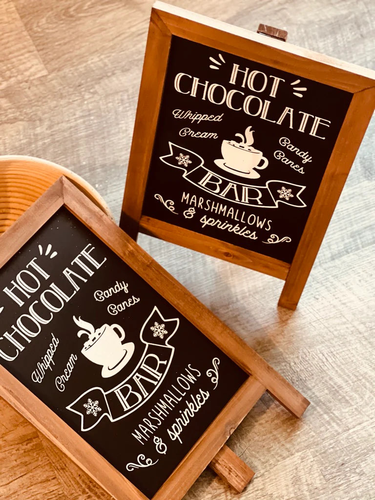 Hot Chocolate Wooden Christmas  Chalkboard Easel Sign PartyPerfetto