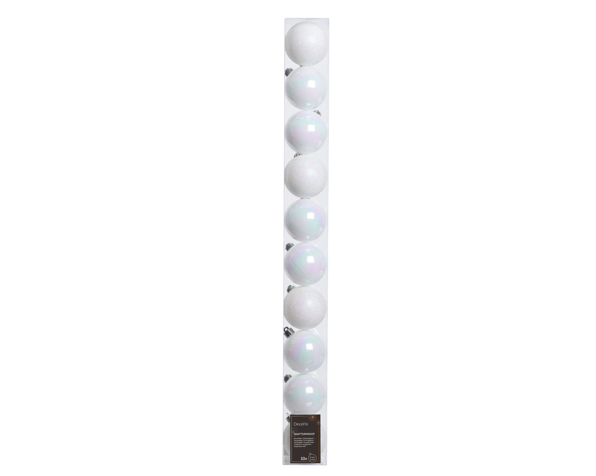 White Bauble 6cm Tube OF 10 Party Perfetto