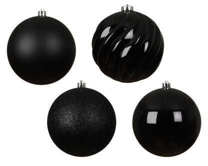 Black Mix Glitter, Shine ,Matt Baubles Pack of 4 Party Perfetto