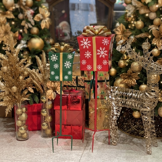 RED & GREEN CHRISTMAS PRESENT STAKE (SET OF 2) Party Perfetto