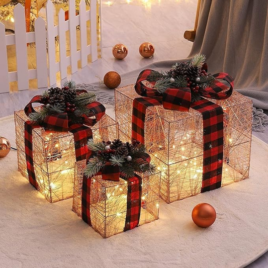 Red Bow LED Giftbox (Set of 3)