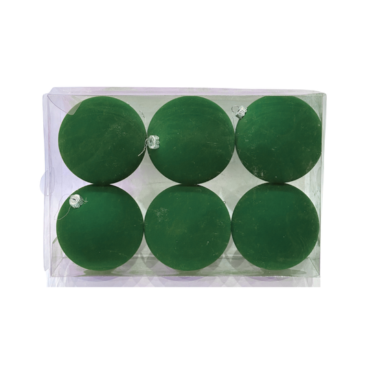 Green Flocked Baubles (Pack of 6) Party Perfetto