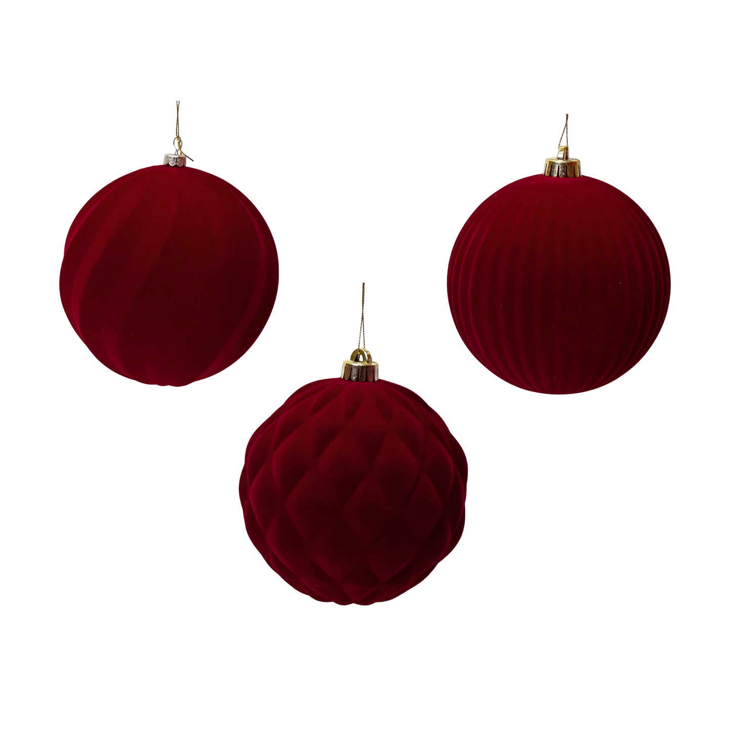 Burgundy  Flocked Baubles (pack of 3) Party Perfetto