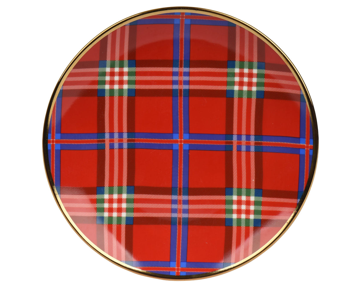 Red Dinner Plate  with Checked Pattern 2 Size OPT. Party Perfetto