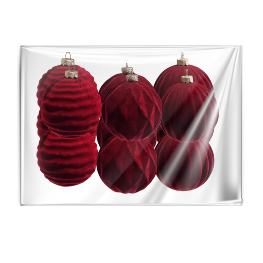 Burgundy Flocked Baubles 8 cm pack of 12