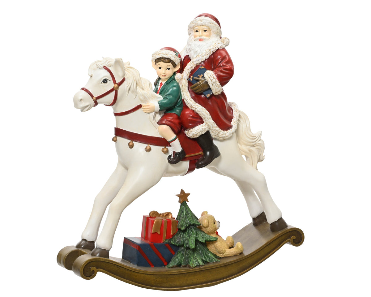 Santa-Boy on Rocking Horse  with small teddy H 34cm Party Perfetto