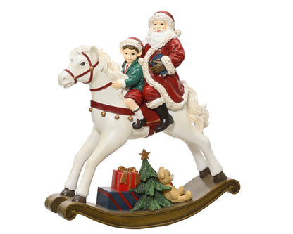 Santa-Boy on Rocking Horse  with small teddy H 34cm Party Perfetto