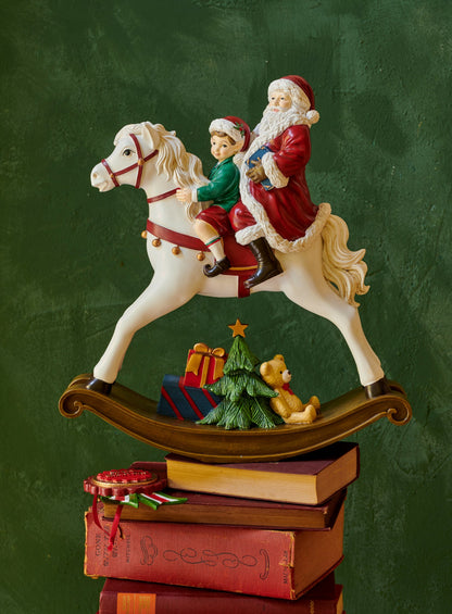 Santa-Boy on Rocking Horse  with small teddy H 34cm Party Perfetto