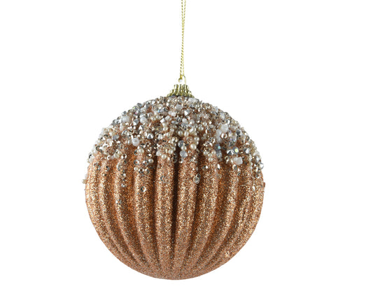 Brandy Glitter Bauble With  Pearl 10cm (Pack of 12)