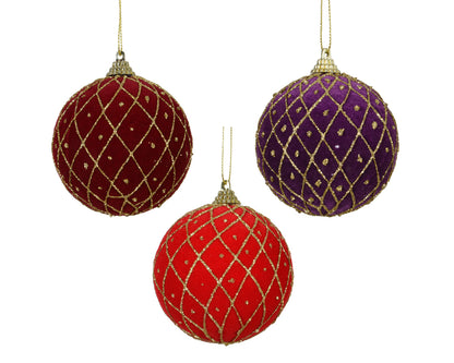 Velvet Glitter Check  Bauble  8cm