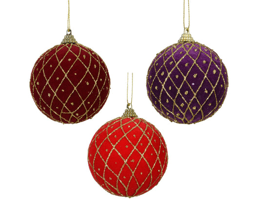 Velvet Glitter Check  Bauble  8cm