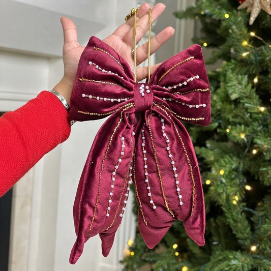 Velvet Bow with Gold Beads & Pearl Party Perfetto