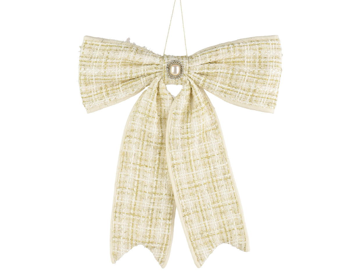 Cream Checked Bow with Bell Party Perfetto